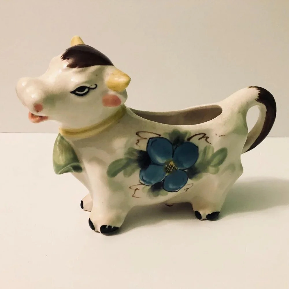 Vintage Ceramic Cow Creamer made  in Japan 5 Inch Tall Floral